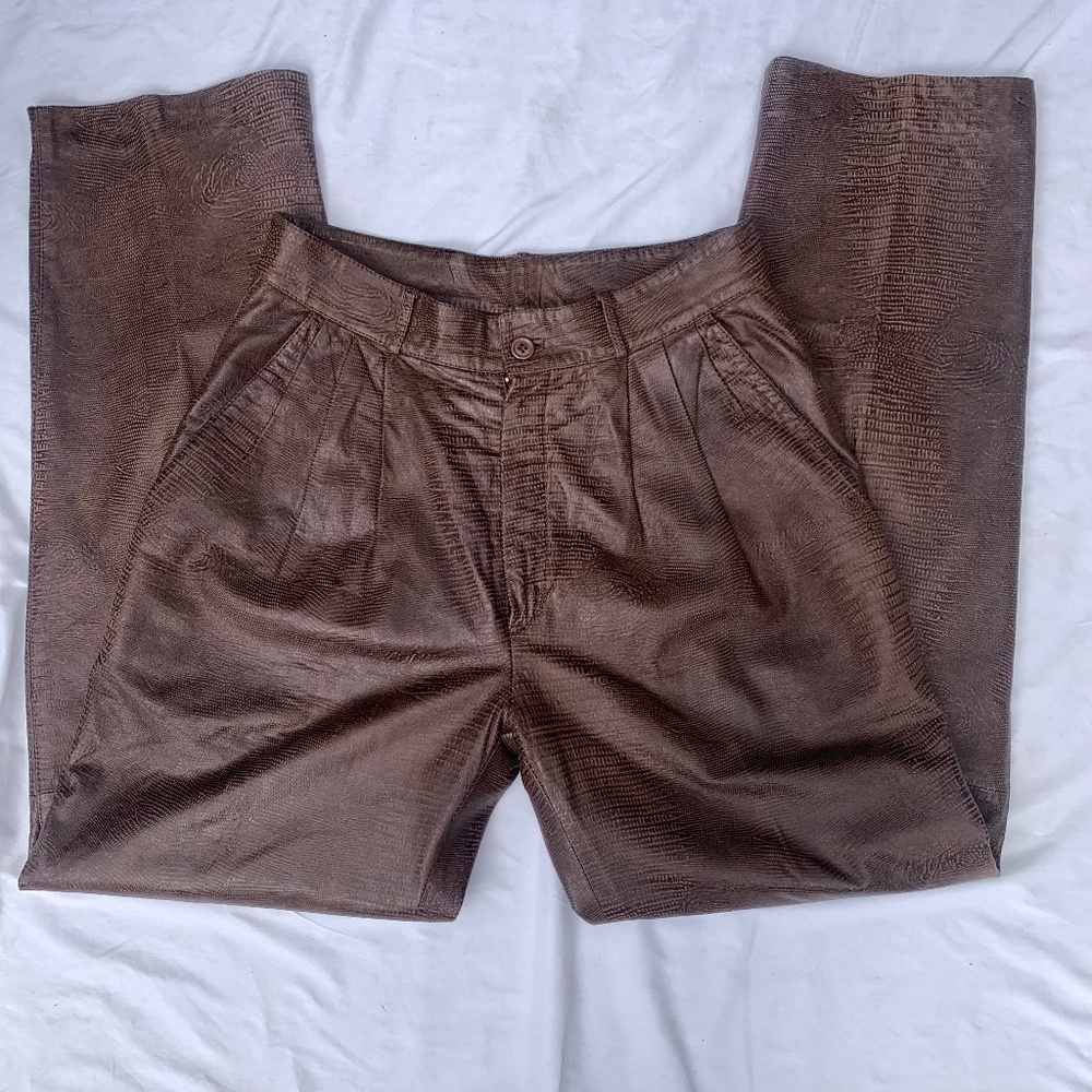 1970s Nieman Marcus  Leather Pants Size 30 Made In Italy Genuine Brown Leather